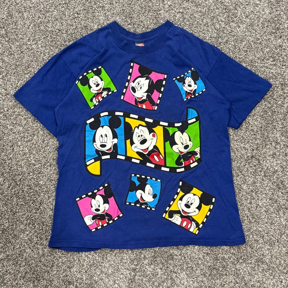 Vintage 90s Mickey Unlimited AOP Land N Sea T-Shirt Film Strip Graphic Mens L